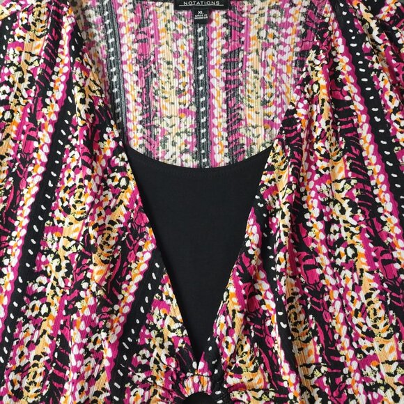 Notations Womens Ring Keyhole Stretch Knit Top XL Abstract Stripe High Low Artsy - Picture 8 of 12